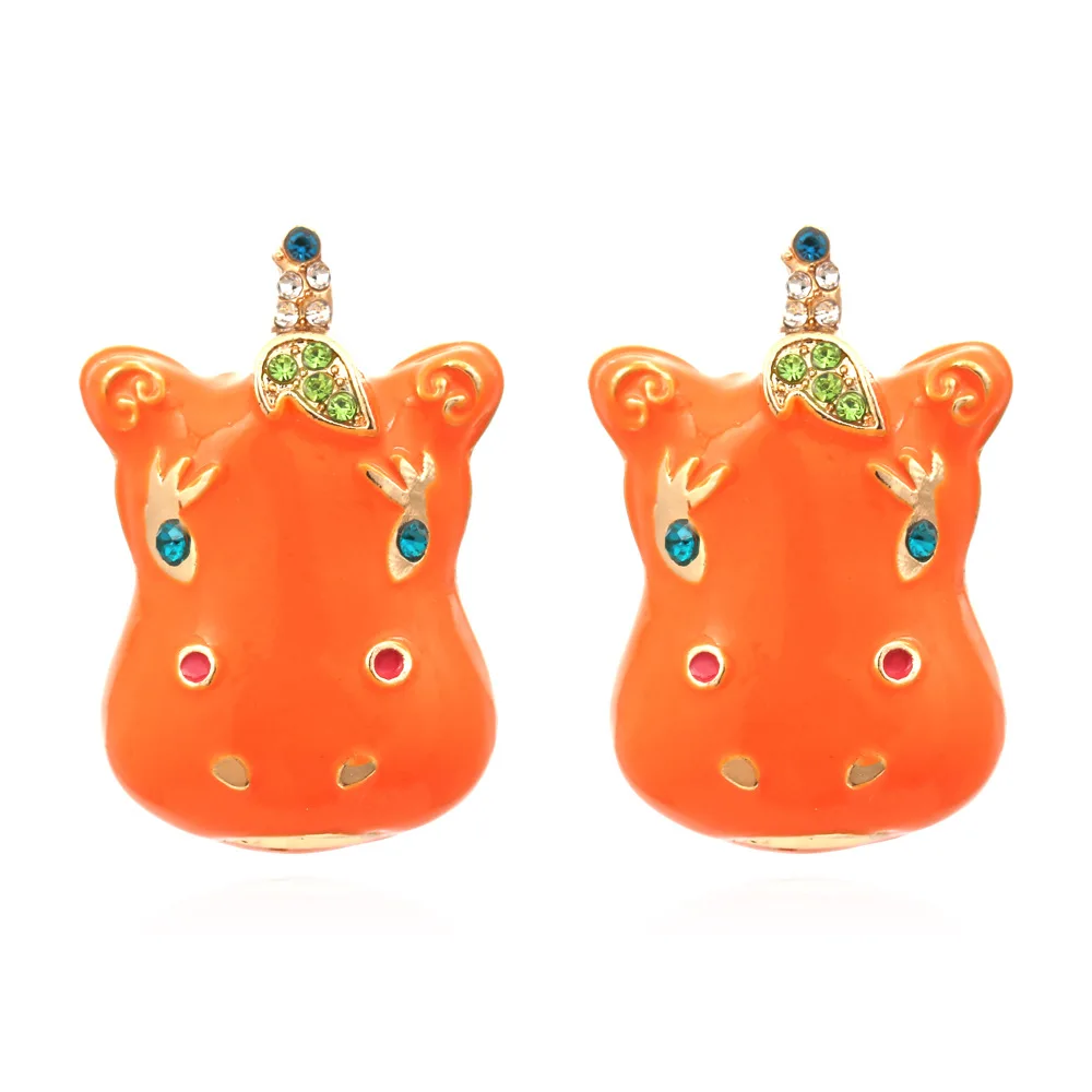 

Cute Cartoon Unicorn Earrings Fashion Creative Alloy Drop Oil Diamond Earrings Small Animal Earrings 2021, Like picture