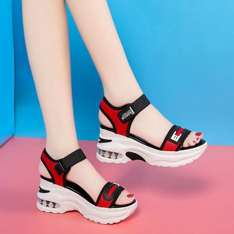 

BUSY GIRL MX3002 Custom logo 2023 summer latest women shoes hook-loop wedge chunky causal sandals for ladies