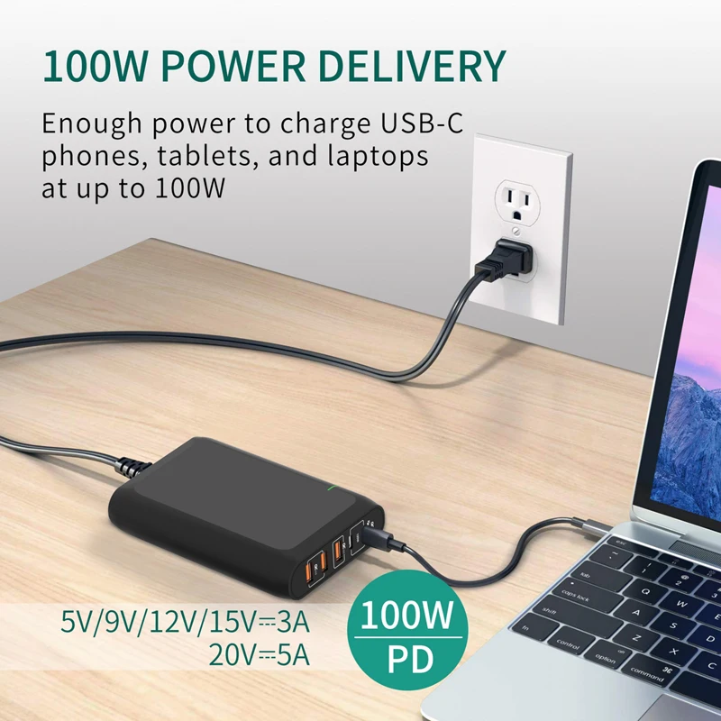 Best Selling 100w 110w 120w PD 3.0 QC3.0 Desktop Portable Fast Charging Adapter Multiport Laptop Charger 100w Usb-c Adapter