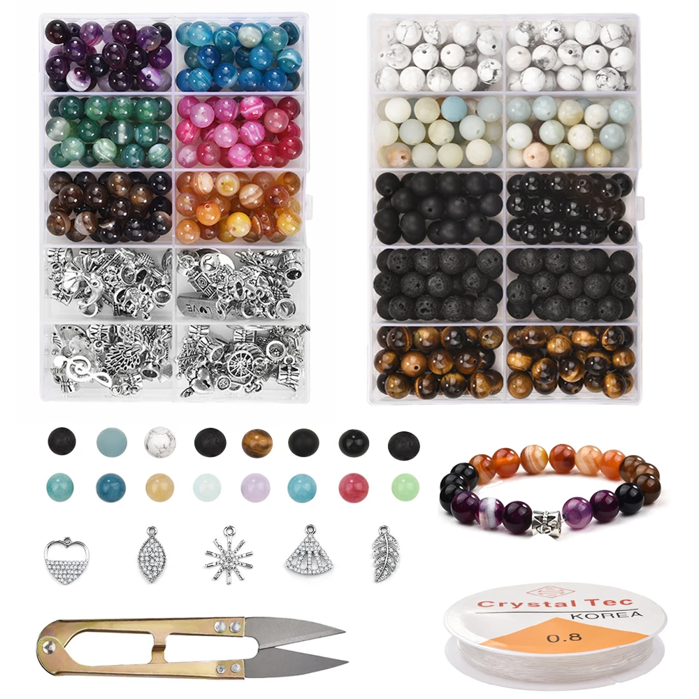 

Aibeads Handmade Natural Stone Beads Kit Round Beads Bracelet Making DIY Earring Jewelry Findings