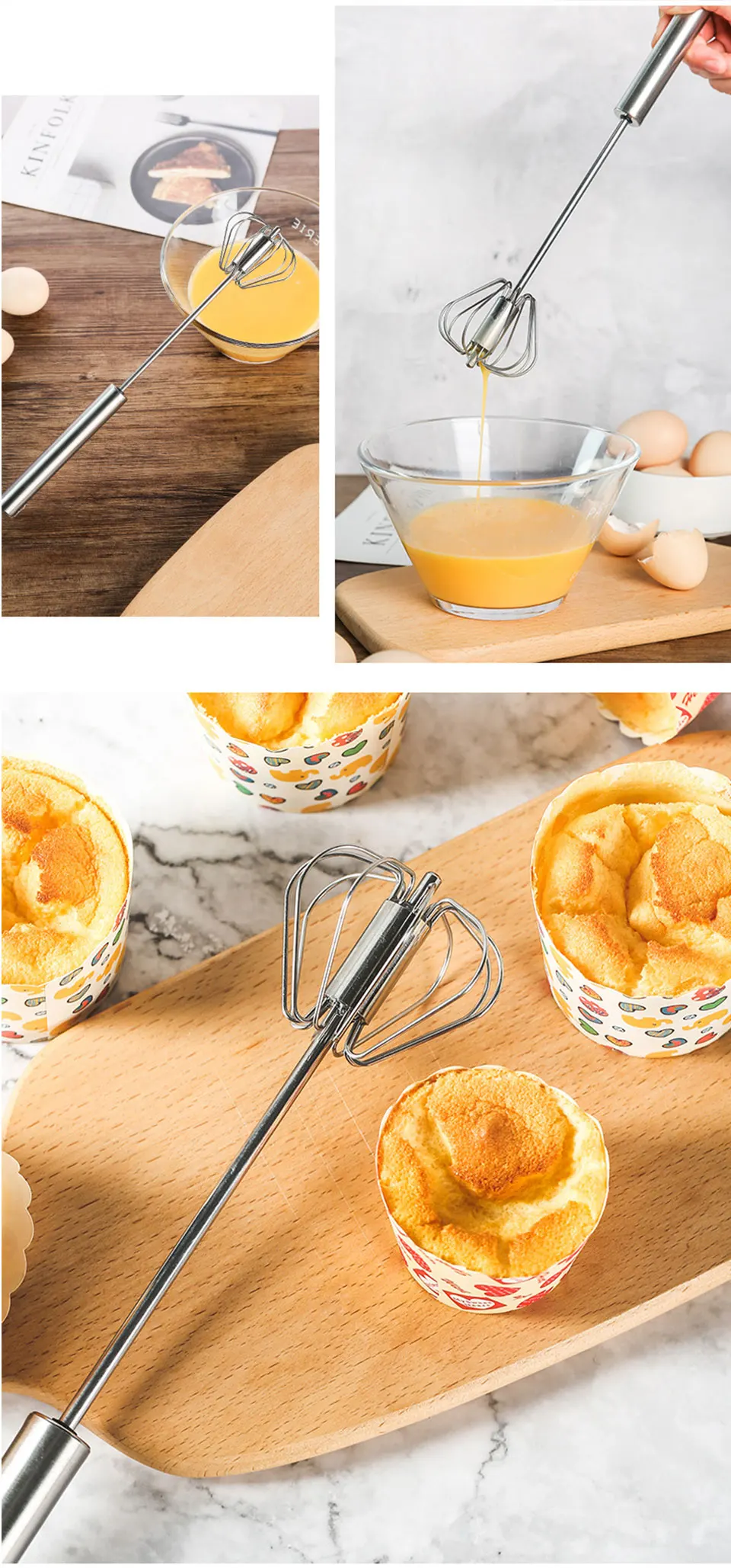 Semi-automatic Egg Beater 304 Stainless Steel Whisk Manual Hand Mixer Self Turning Stirrer Kitchen Accessories Egg Tools