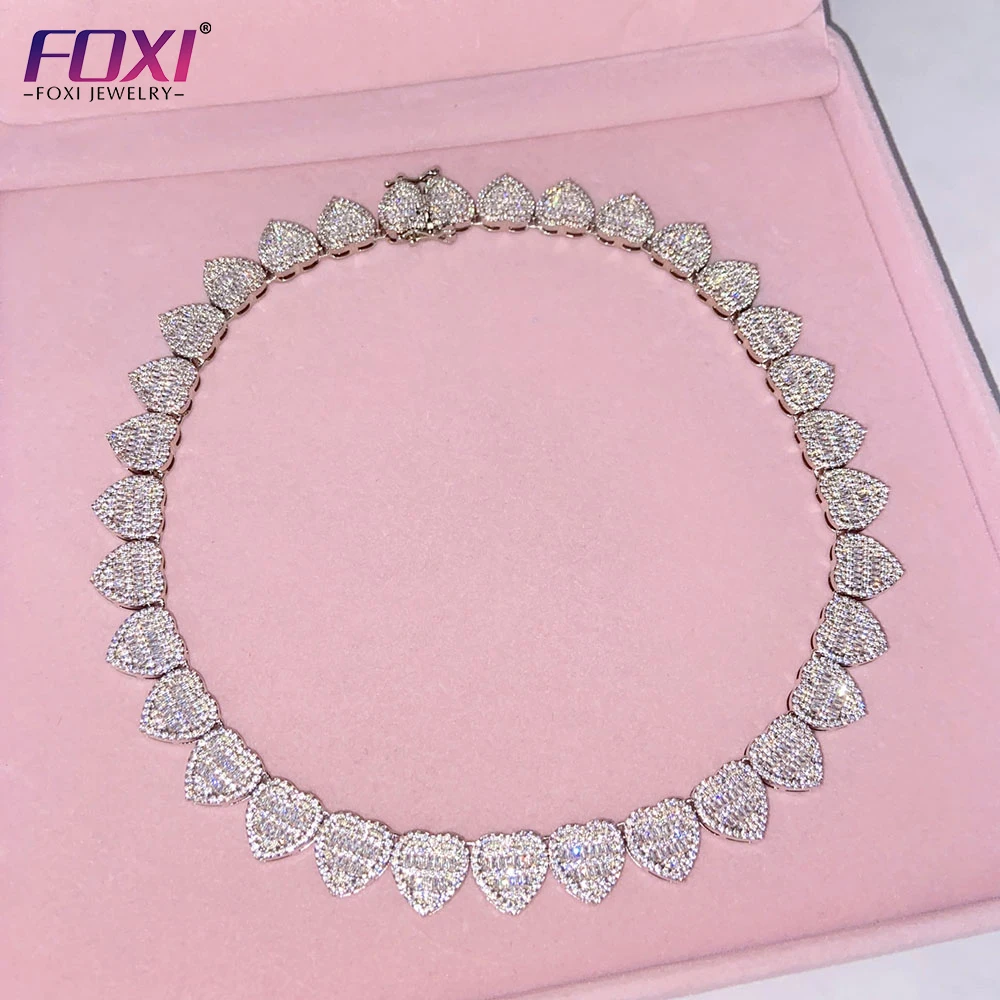 

Silver plated baguette cubic zirconia diamond necklace bling hip hop iced out jewelry for women