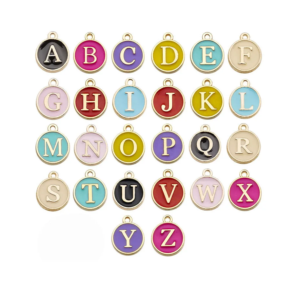 

100Pcs/lot 12*15MM Black White Pink Blue Enamel Alphabet Initial Letter Charms Handmade Pendant For Diy Bracelet Jewelry Making