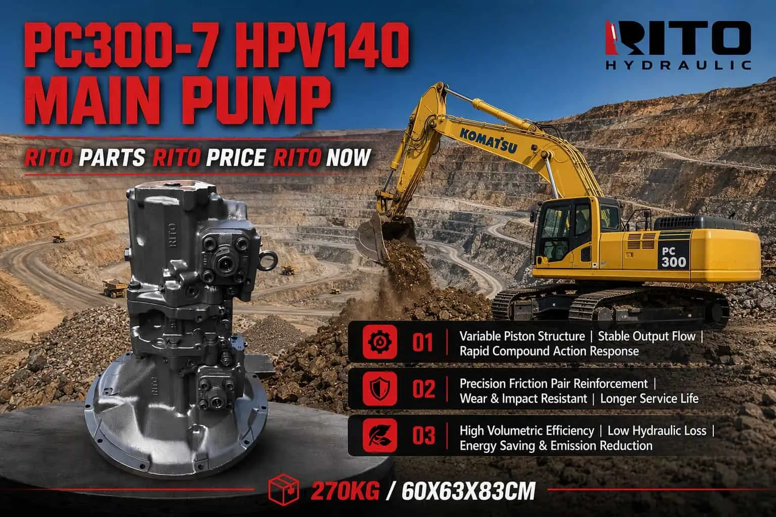 Komatsu PC300-7 HPV140 Main Pump - RITO HYDRAULIC