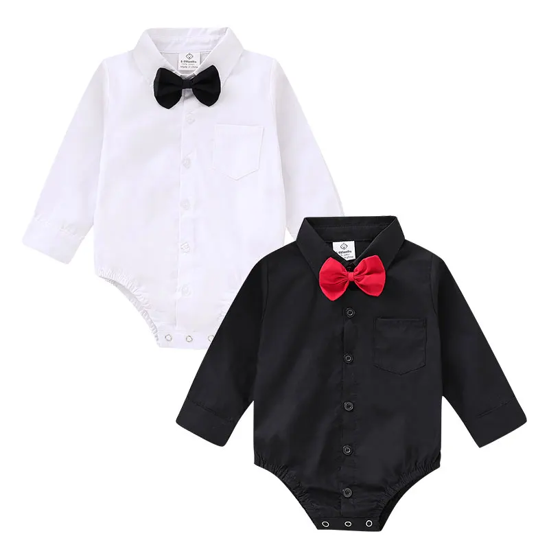 

Hot sale Baby gentleman long sleeve romper clothes with bow tie baby rompers for baby boys, Black,white,red