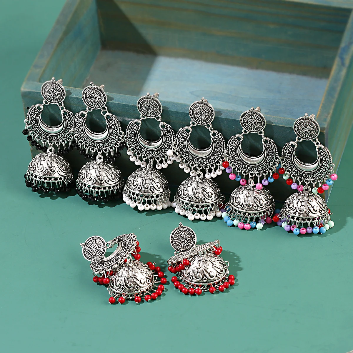 

New Retro Sector Silver Color Turkish Bells Indian Jhumka Earrings Women's Vintage Turkey Boho Beads Tassel Earrings, Gold/silver