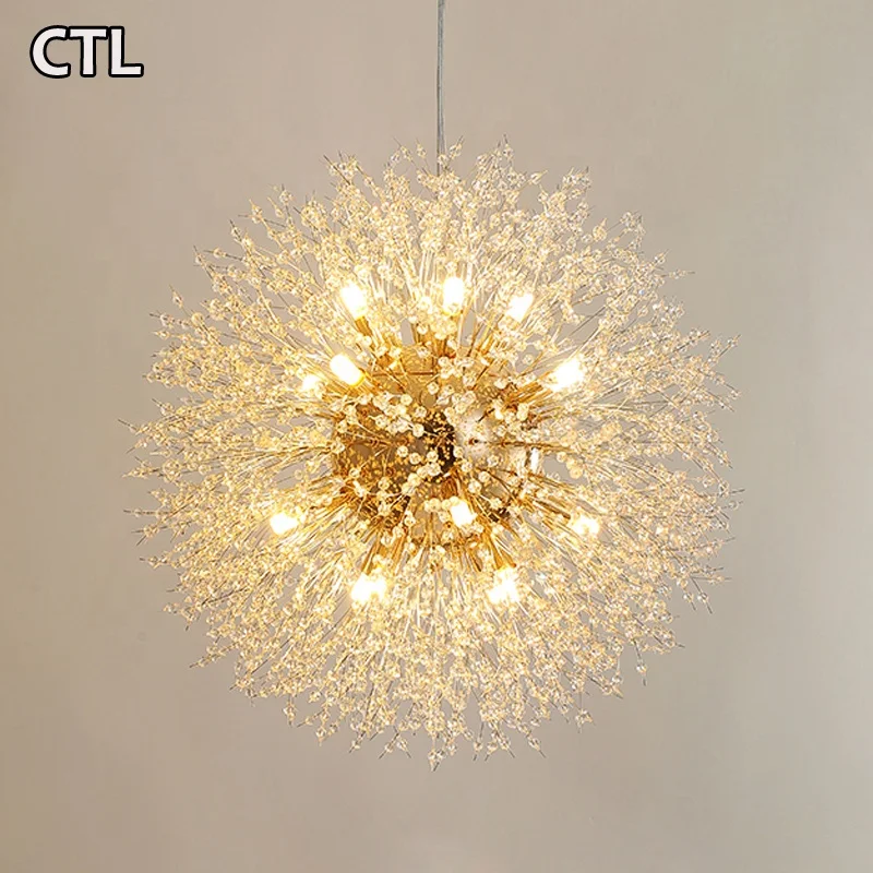 

Indoor home decor led pendant light kitchen restaurant round hanging lamps modern gold luxury dandelion k9 crystal chandelier