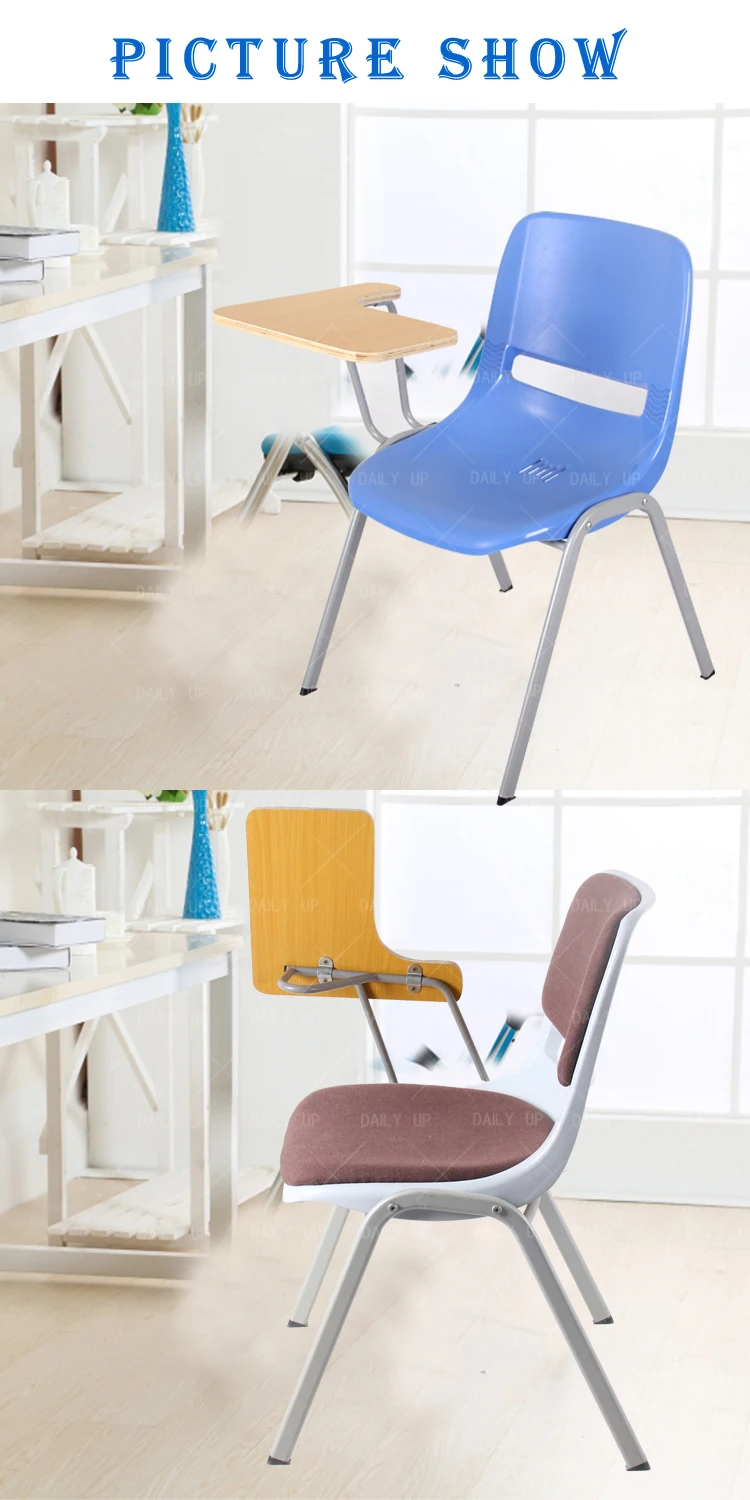 Stackable School Chair for wholesale Study Desk and Chair with Writing Tablet For Classroom Furniture Conference Chair w cushion