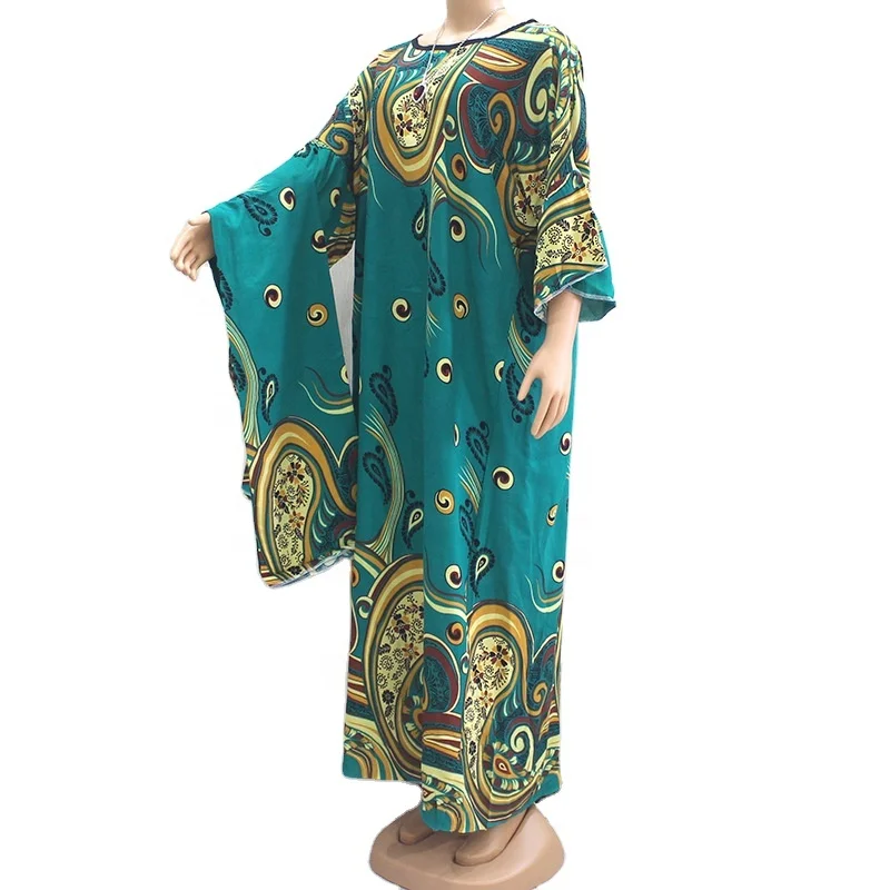 

Afican cotton Loose V-Neck Summer Women dress with Scarf