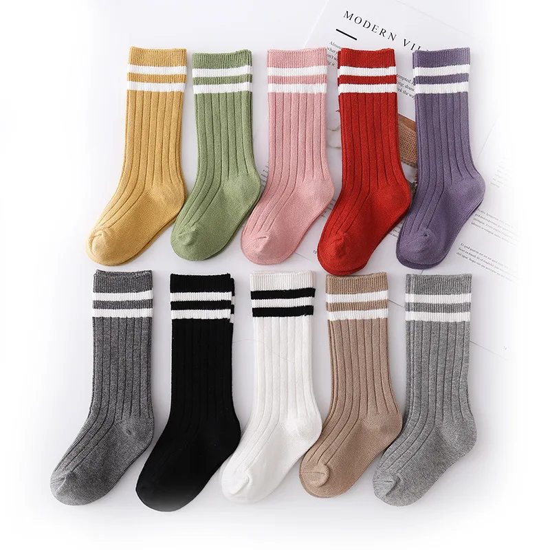 

Wholesale Fashion New Children Vertical Stripe Mid-calf Length Sock Cotton Baby Socks Non Slip Kids Socks