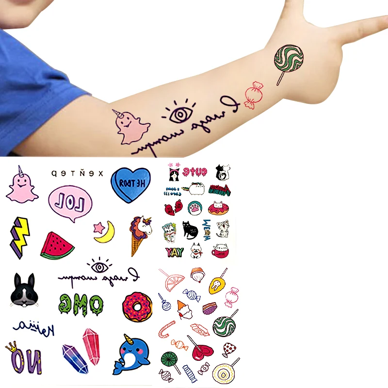 

Custom made non-toxic temporary body cartoon cute tattoo sticker for kid tattoo sticker temporary, Black