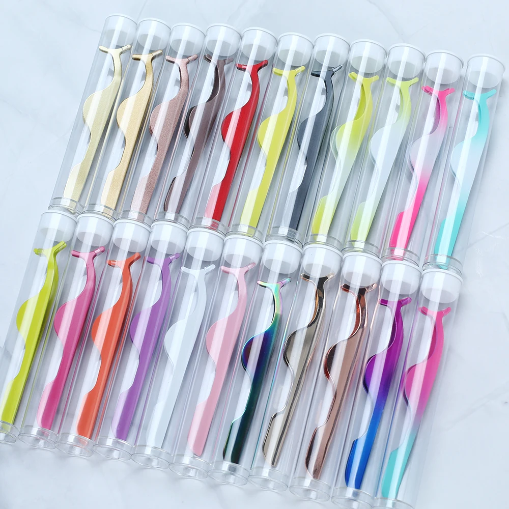 

White pink rose gold tweezers black tweezers titanium strip lash tweezers for eyelashes
