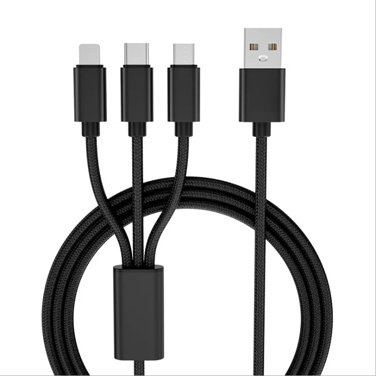

2021 New Design Factory Price 3 in 1 Multi Function Charging Data Cable High Quality Adapter Cable For iPhone, type-C Use 1M, Black\oem