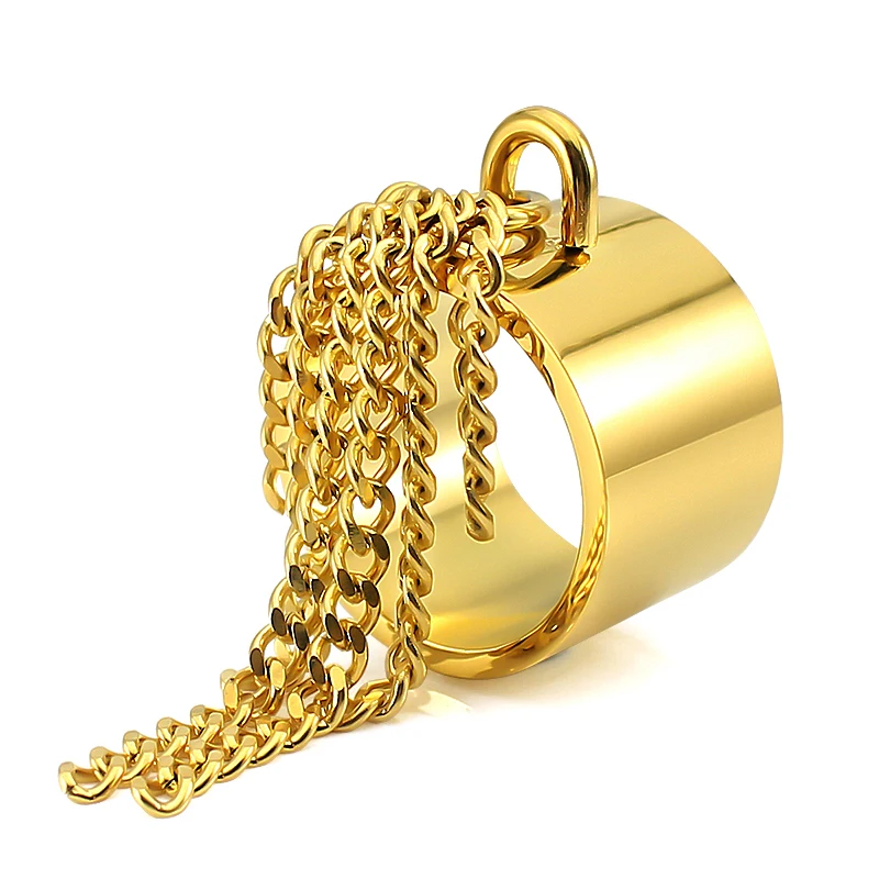 

Stainless Steel Link Chain Long Tassel Rings for Women Band Female Bijoux Punk Plain Silver Color Simple Minimalist Finger Ring
