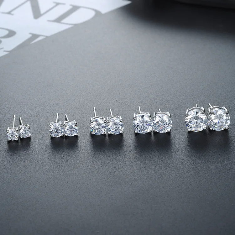 Best Selling Fashion Earrings Women 925 Sterling Silver Stud Earrings 2mm to 8mm Round Crystal Cz Diamond Earrings Jewelry