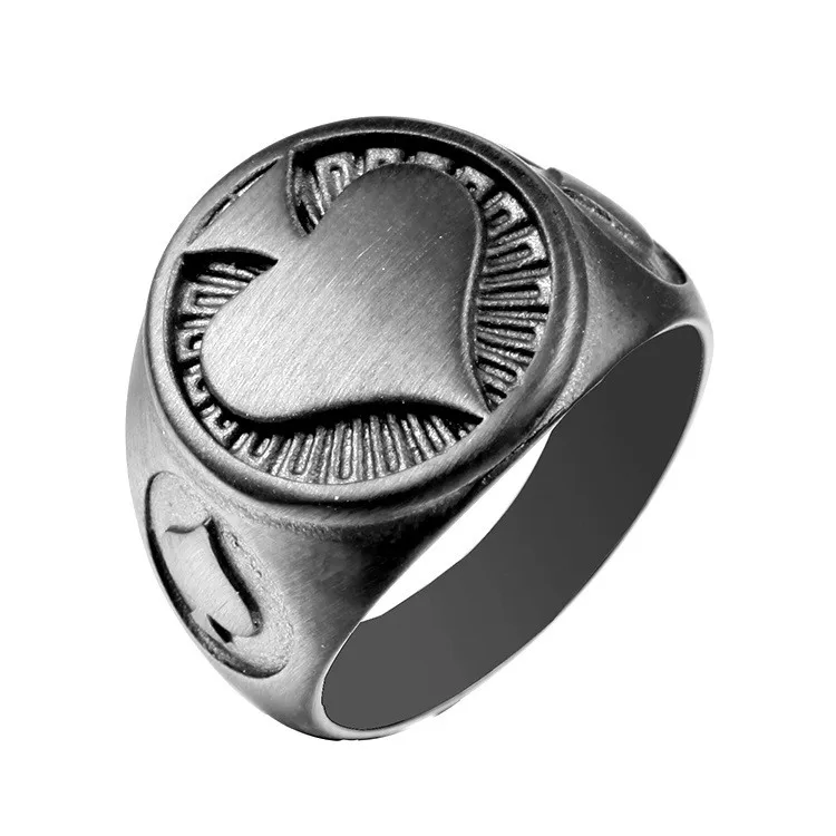 

Punk Gothic Black Spades Poker Rings Heavy Metal Casting Titanium Stainless Steel Biker Ring for Men Jewelry