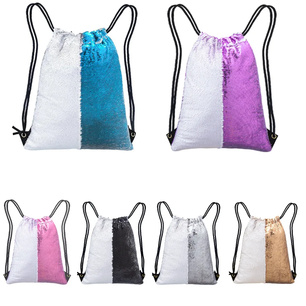 

New Double Color Sequin Backpack Bag Sport Drawstring Bag, Multi color