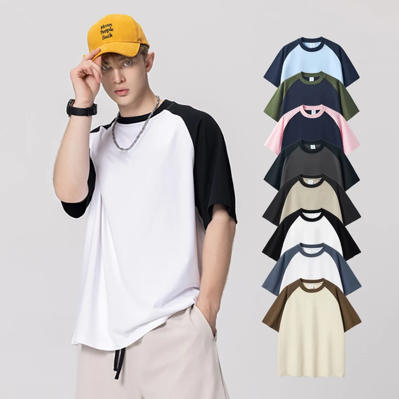 Trending T Shirts for Men Raglan Sleeve 270g Cotton T-shirts With Your Design Summer Breathable Two Tone Blank T-shirts