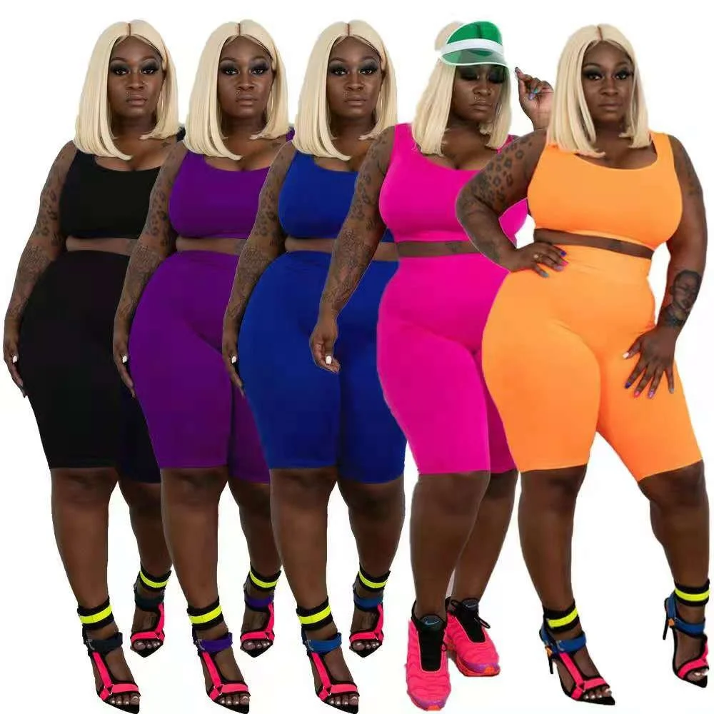 

Solid Color Summer Sleeveless Top Shorts Pant 2 Two Piece Set Women Plus Size Yoga Casual Sports Suit Outfit