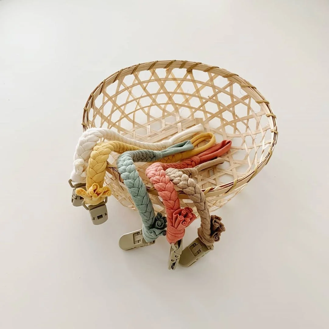 

Jersey Knit Braided Pacifier Clip Soft Fabric Binky Paci Binkie Clip Holder