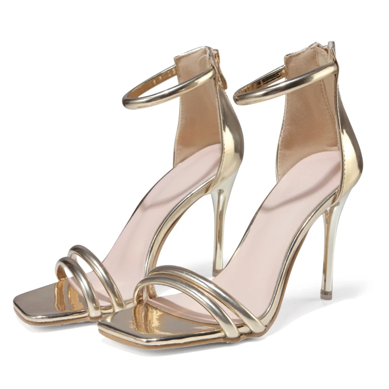 

Fashion Clear Low Price And MOQ Square Head Dress Shoes For Women High Heel Sandals, Gold