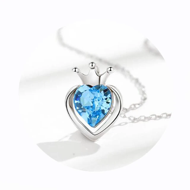 

shipping free ocean heart crystal pendant necklaces 925 Sterling Silver Necklace crystal fashion true love Necklace