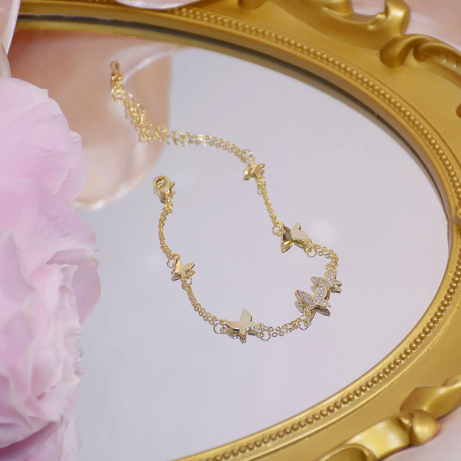 

Korean Style Extender Chain Thin Chain Wing Bracelet Adjustable Micro Paved Cubic Zircon Multi Butterfly Bracelet