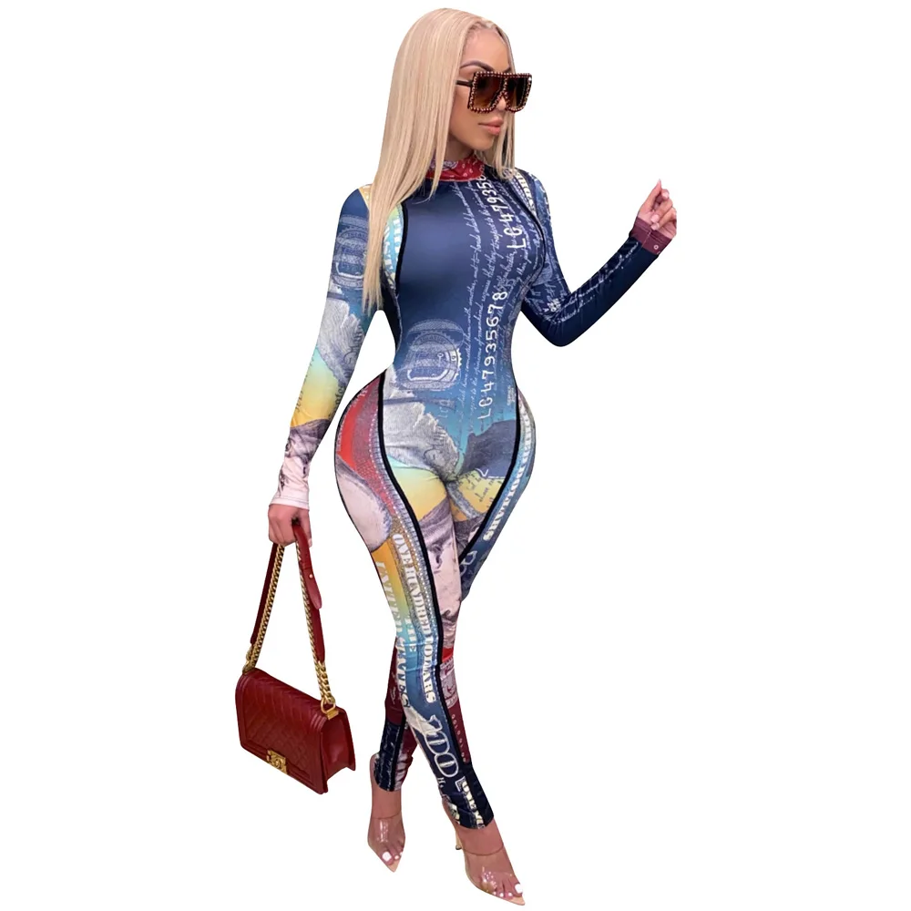 

2020 New Arrivals in stock Wholesale women sexy o neck long sleeve floral print casual jumpsuit for ladies