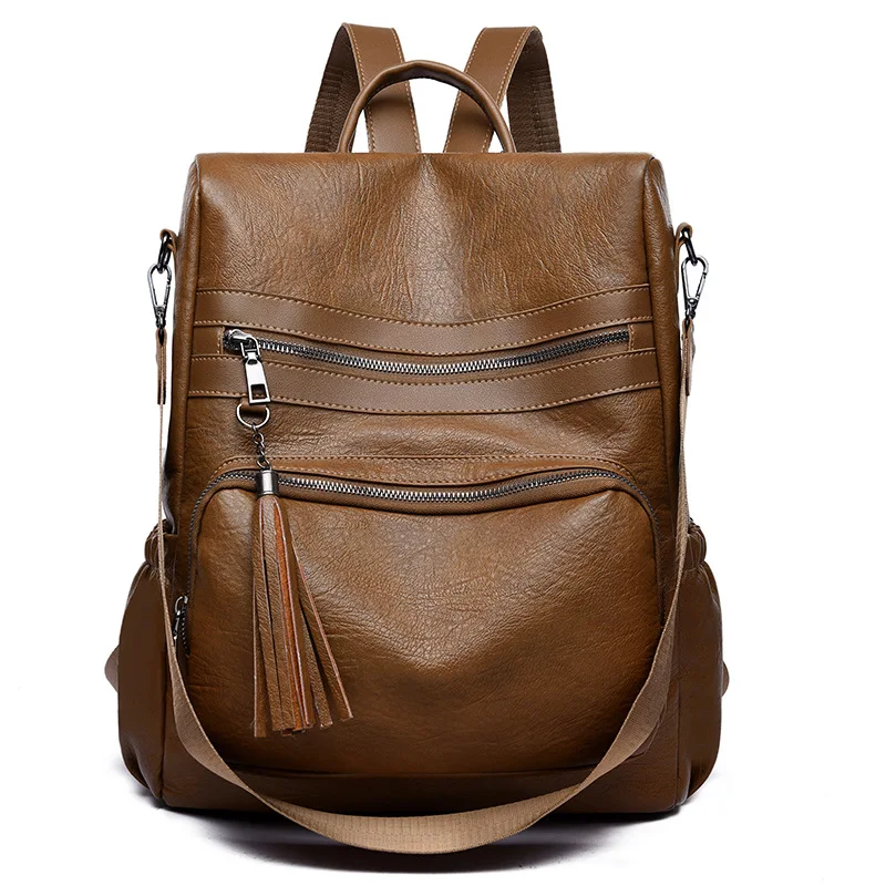 

PU Leather Anti lost Large School Shoulder Bags Vintage Leather Backpack, 2 colors or customized