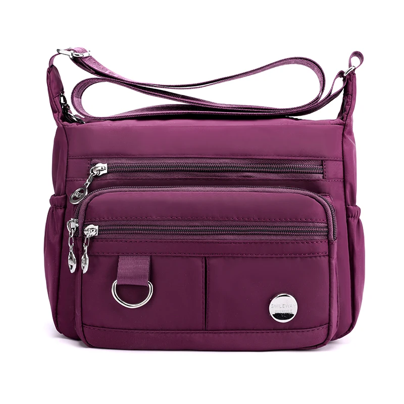 

New Trendy Oxford Cloth Multi Pockets Women Slanted Crossbody Messenger Chest Bag with Logo, Black,deep blue,purple,pink,burgundy