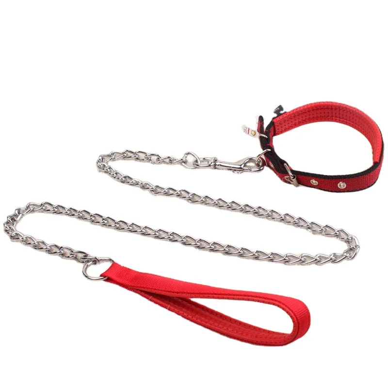 

Stainless Steel Pet Leash Dog Chain Lead Leash Leather Handle Strap Dog Leash