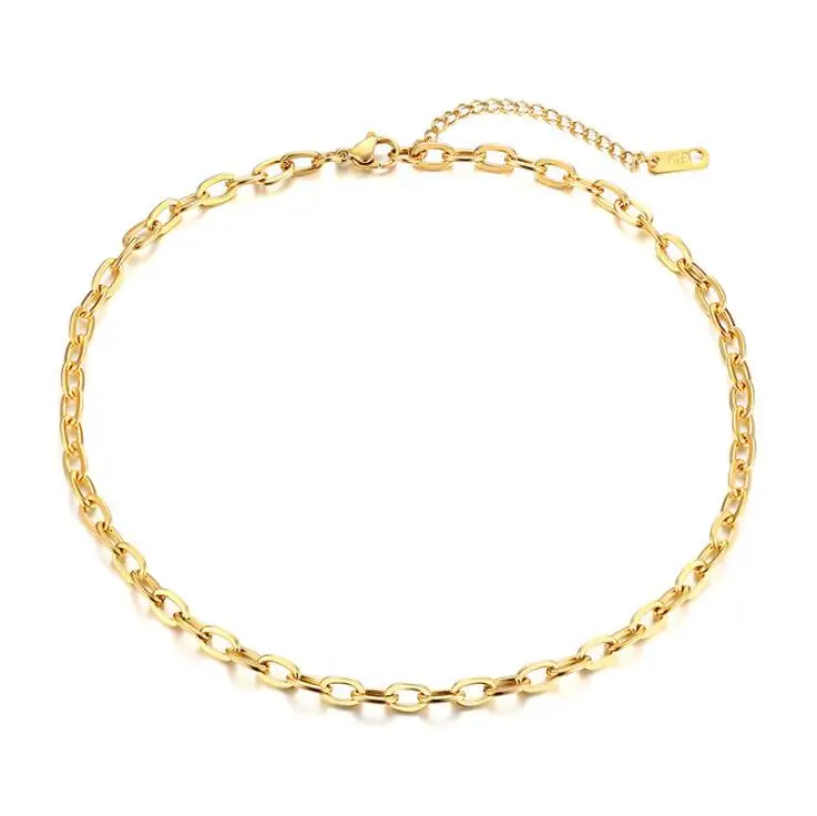 

Jietao Women Jewelry Custom 18k Gold Plated Silver Simple Oval Link Chain Choker Stainless Steel Choker Necklace