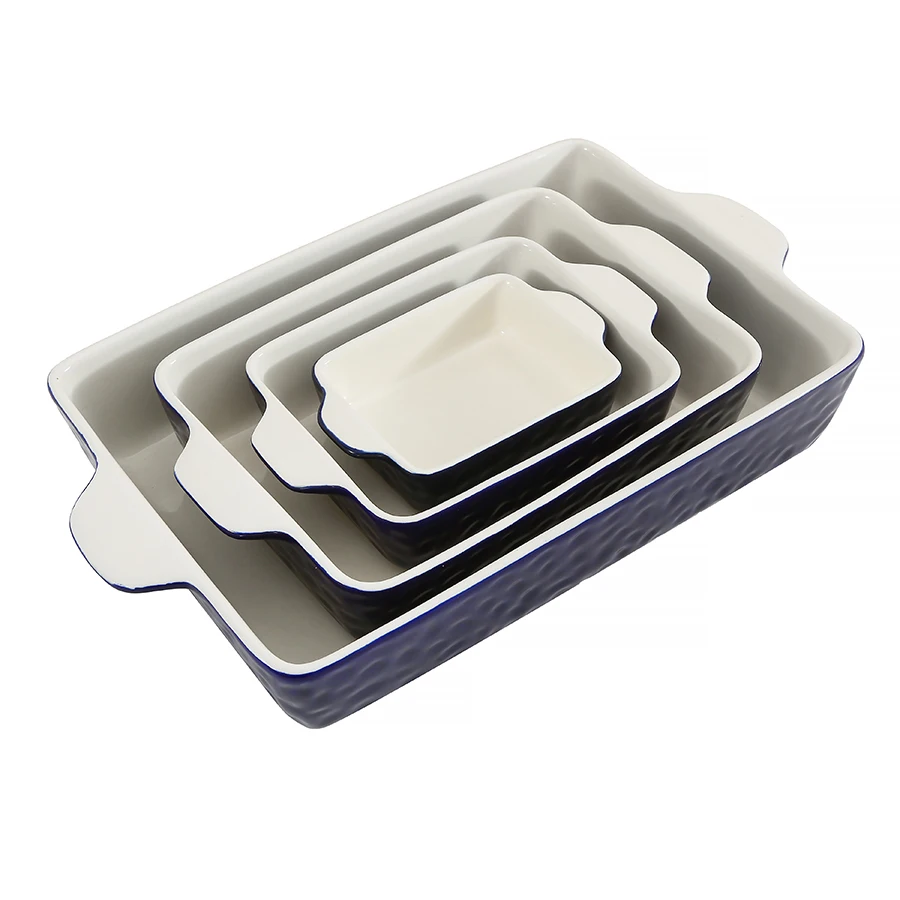 

RTS rectangular baking pan set blue stone grain baking tray ceramic baking dish set for cooking spaghetti, Blue/custom color