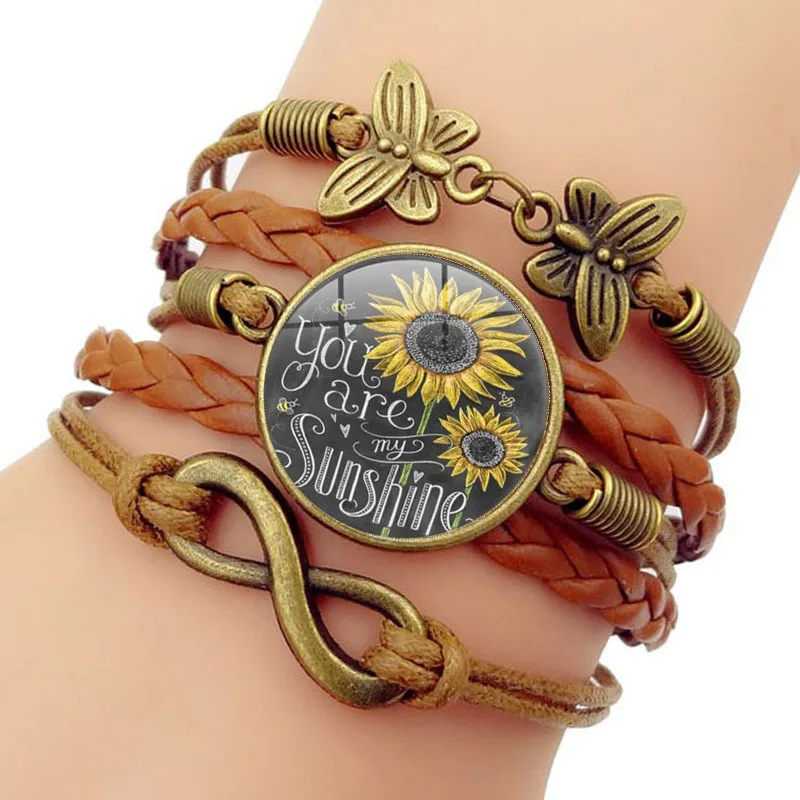 

multi-layer leather sunflower bracelet You Are My Sunshine leather bracelet for friendship and sisters