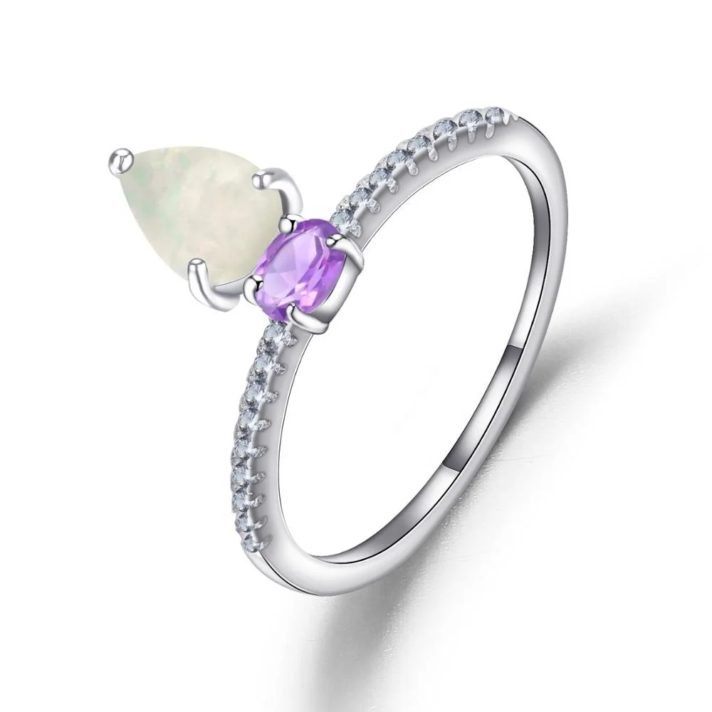 

Abiding 925 Sterling Silver Ring Jewelry Natural African Opal Amethyst Stone Wedding Rings For Women Valentine Gifts