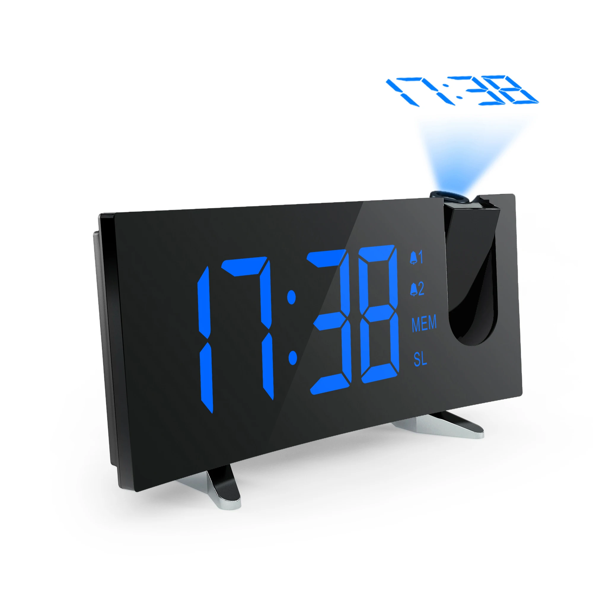 

Digital LED 180 Degrees Projector Alarm Desk Clock Projection FM Radio Table Clock With USB Charger