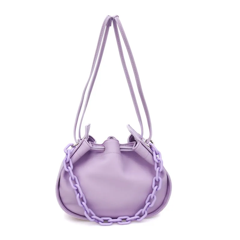 

Wholesale Women's Chain Handbag Personalized Monogrammed Fashion Trendy Casual Leather Bucket Crossbag For Women, White;black;purple