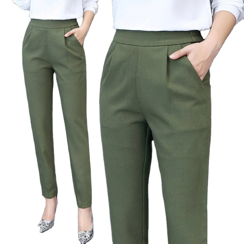 

High Waist Autumn Straight Leg Slacks Office Lady Suit Pants Women Casual Trousers, Black/army green/caramel