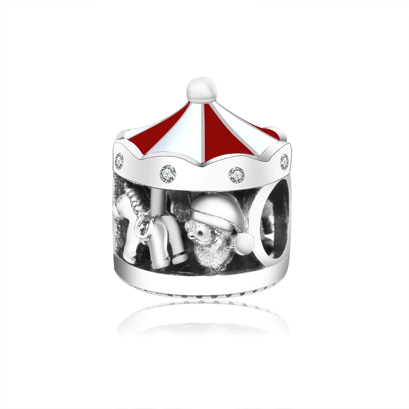 

Fit Original Pandora Bracelets Necklace Jewelry Making 925 Sterling Silver Red Enamel Christmas Carousel Charms