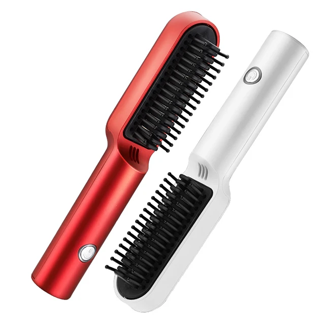 

2021 New Usb Private Label Straightening Mini Portable Ceramic Flat Iron Comb Hot Brush Fast Eectric Hair Straightener Brush