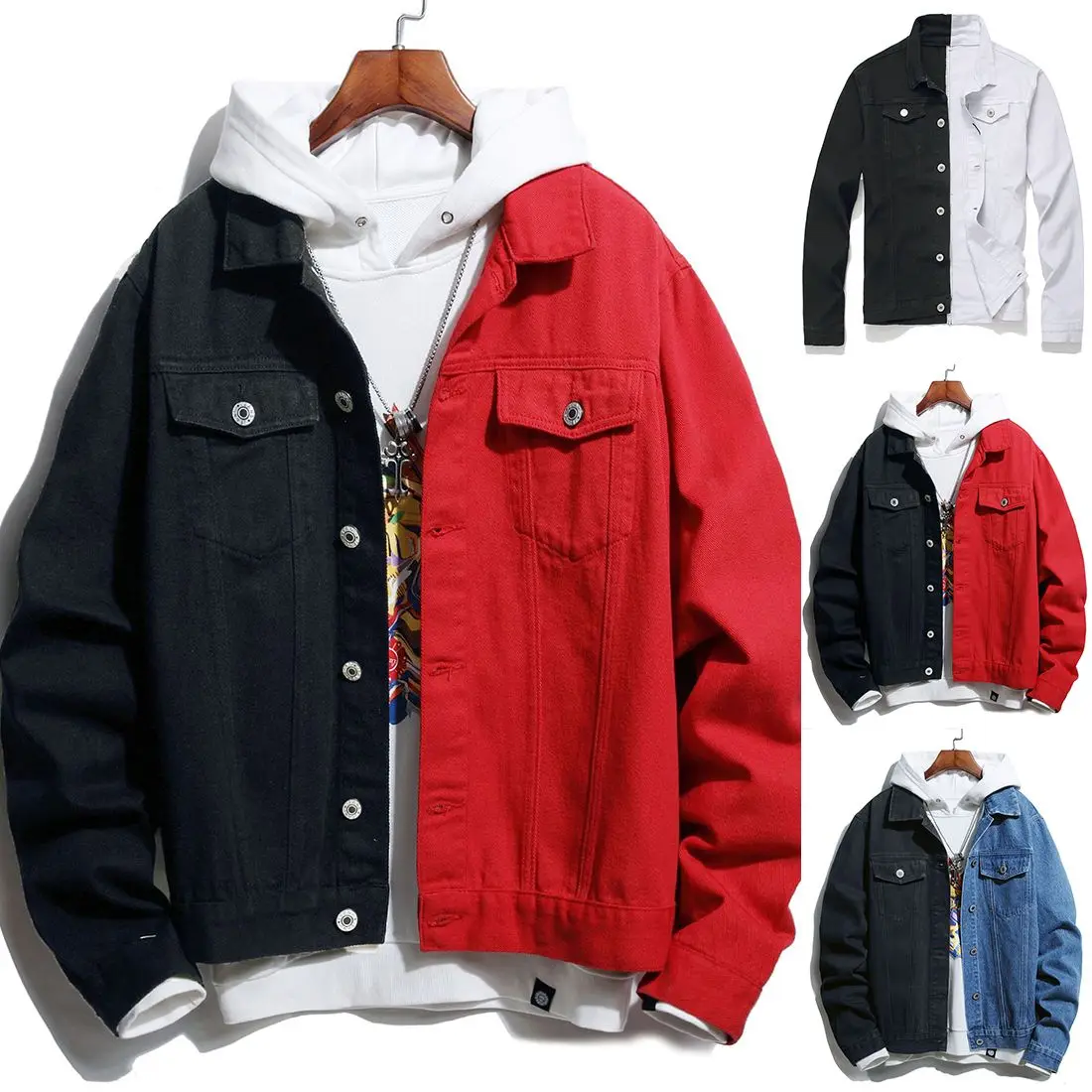 

Wholesale Custom Fashion Cool Colorblocked Denim Jacket For Men