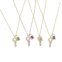 

european USA hot selling women jewelry gold plated colorful cz lock key charm necklace