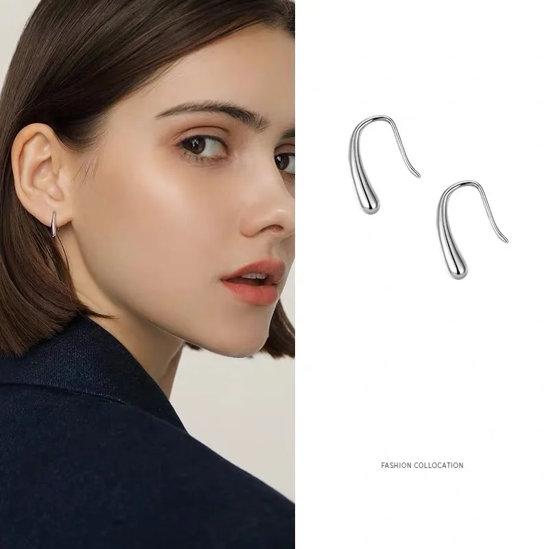 

Water Drop Earrings Women Small And Simple S925 Silver Needle Earrings Atmospheric Niche Design Semi-circular Arc Hoop Earrings