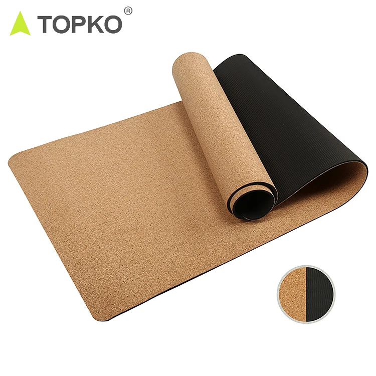 

TOPKO China Supplier Eco-friendly 100% Natural Organic Custom Premium pro 4mm Anti Slip Cork And Rubber Yoga Mat 2021, Green, blue, orange or customize