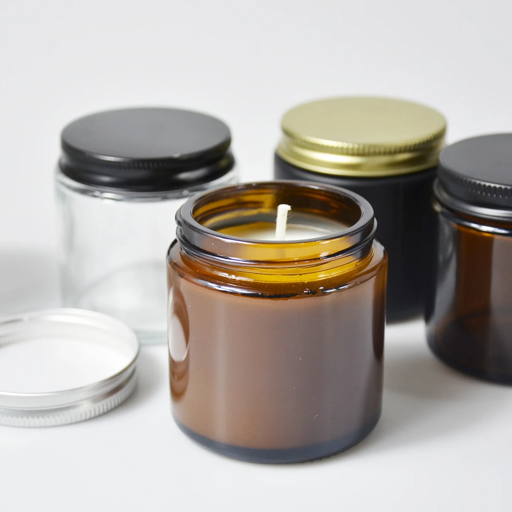 

High-end Empty 100ml 250ml Candle Jars Amber Glass Jars with Silver Golden Black Aluminum Lids