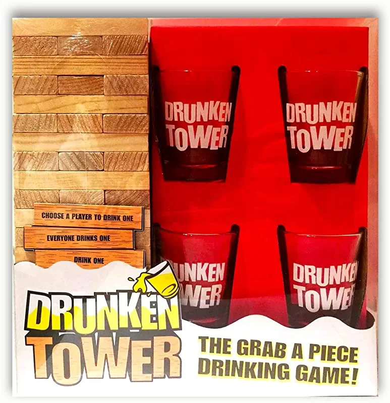 

LANDER-MAN Drinking Game Wooden Building Block Drunken Tower With Shot Glass Party Games, Customized color