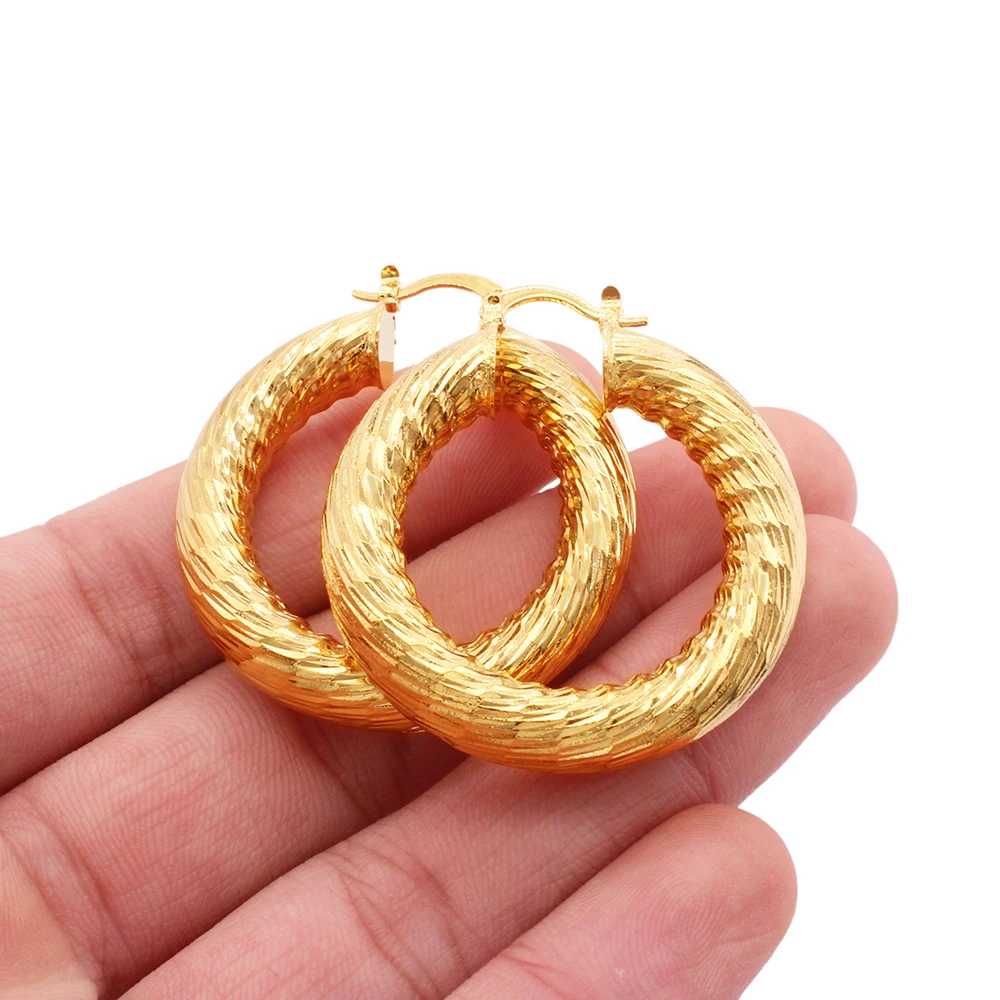 

Fashion 24K gold plated hoops pircing big round Large earrings for women 2021 Hoop Earring piercings gifts Jewelry ear rings, Gold color