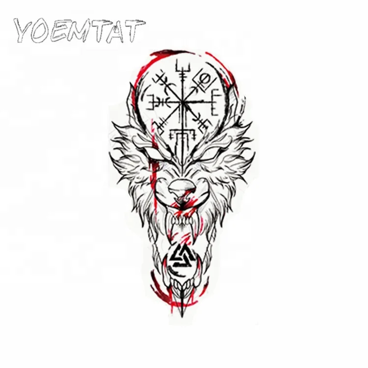 

Hot sale wolf fashionable totem tatto animal temporary tattoo sticker, Cmyk