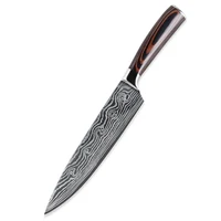 

WD2 Damascus Laser Pattern Kitchen Knife Pakka Wood Handle 8 Inch Chef Knife