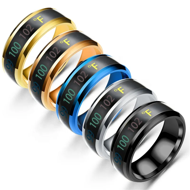 

2020 Factory Wholesale New Couples Smart Jewelry 316L Stainless Steel Change Color Temperature Fahrenheit Mood Rings, Silver,gold,black,rose gold,blue